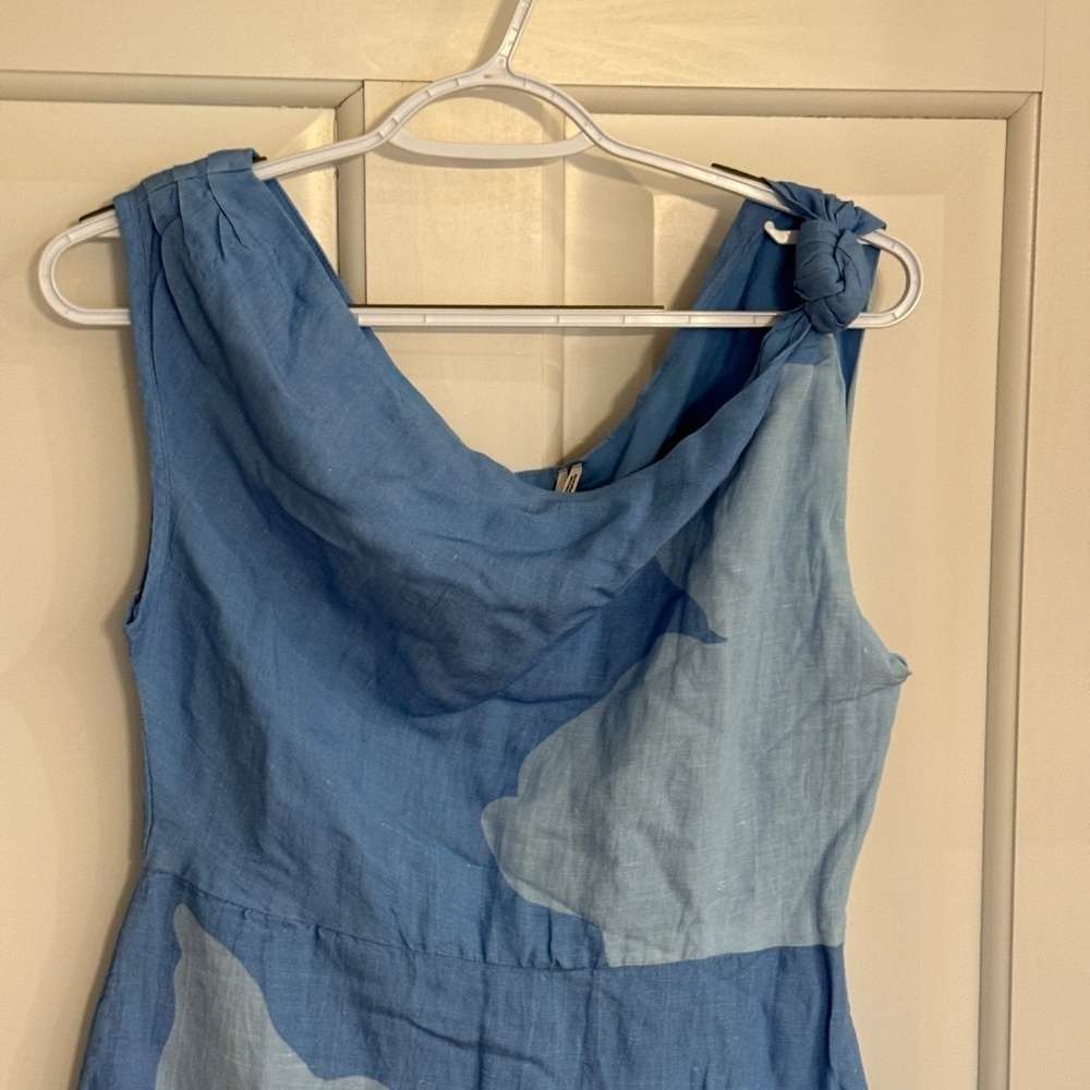 Anthropologie Sleeveless linen asymmetric floral Dress Blue 45416 - Picture 3 of 13